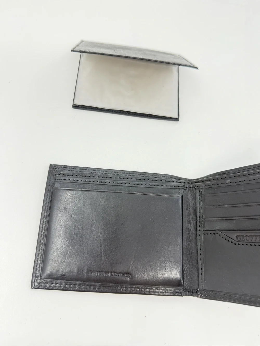 Geoffrey Beene Black Genuine Leather Bifold Wallet Removable Card Photo Case